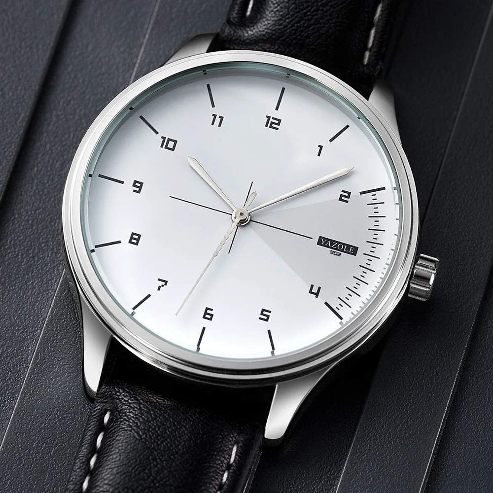 Leather Watch Band Men - Jam Tangan Quartz YAZOLE Merk Ternama